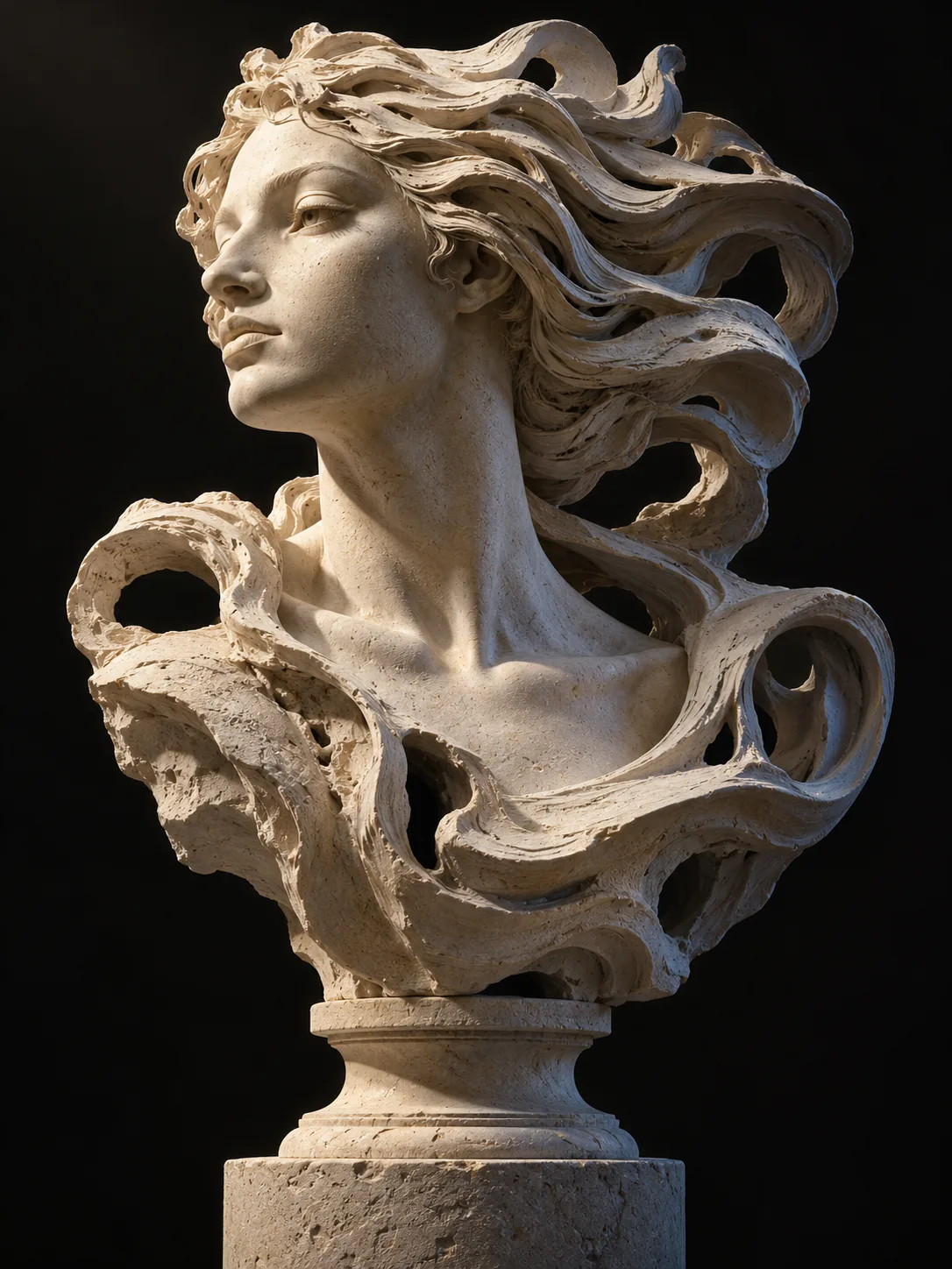 Contemporary marble sculpture with flowing forms